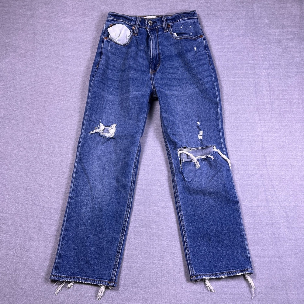 Abercrombie & Fitch Womens Blue The Ankle Straight Ultra Hi Rise Jeans Sz 27/4S